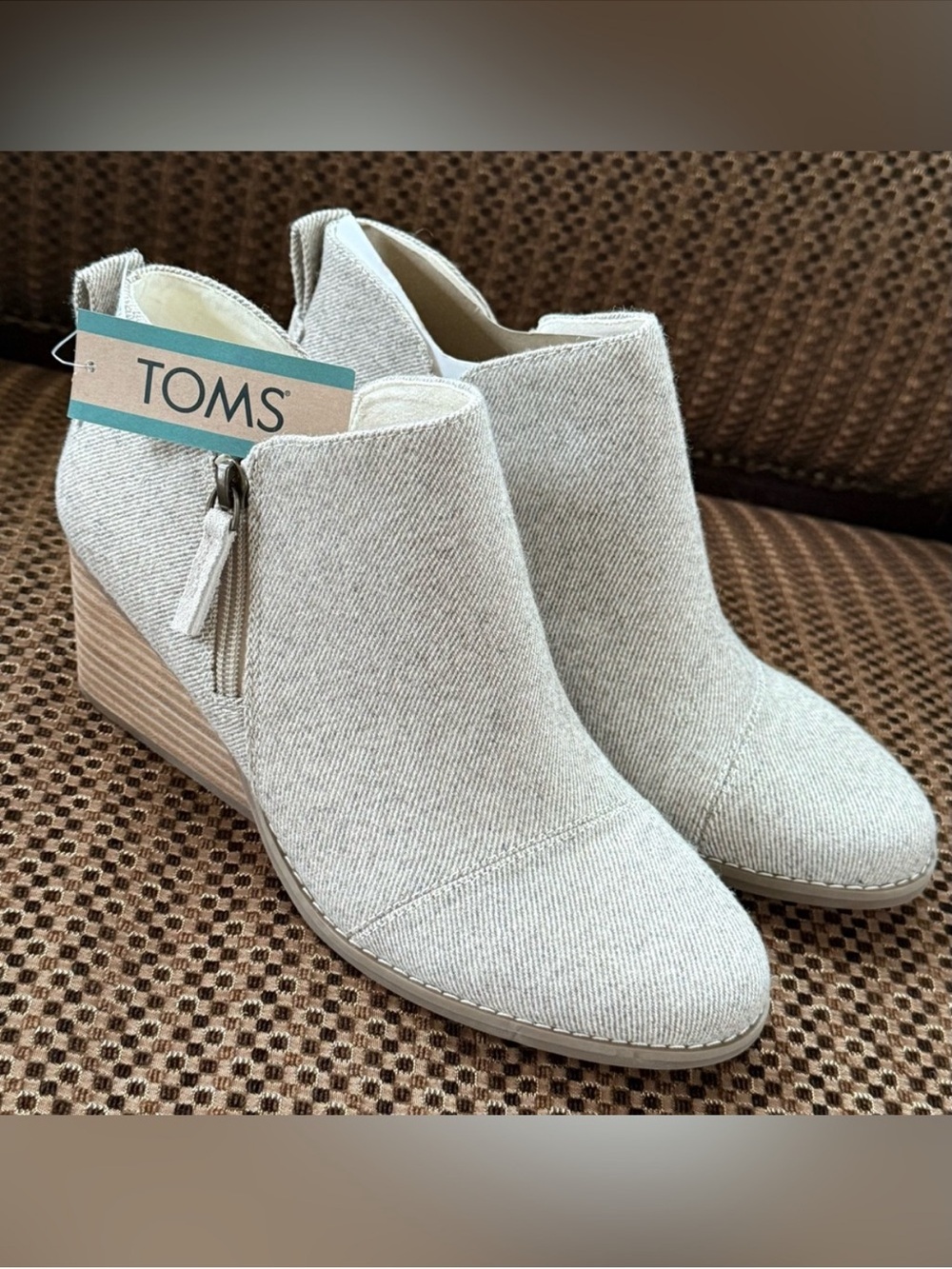 TOMS Beige Goldie Wedge Booties 8.5